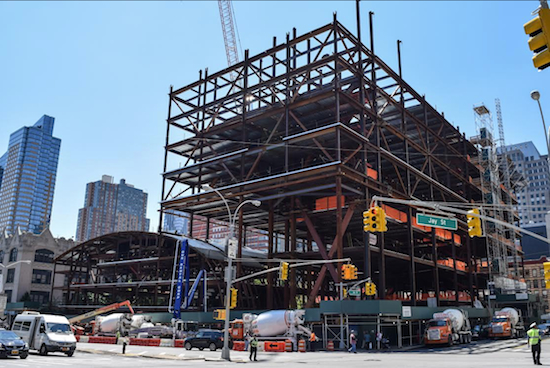 City Tech held a topping off ceremony on Monday for its $400 million academic complex that is going up at the corner of Jay and Tillary streets in Downtown Brooklyn. The facility is expected to be finished in time for the fall 2017 semester. Eagle photos by Rob Abruzzese.
