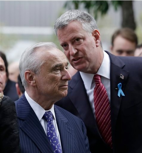 Mayor Bill de Blasio and NYPD Commissioner Bill Bratton. AP Photo/Mark Lennihan, Pool