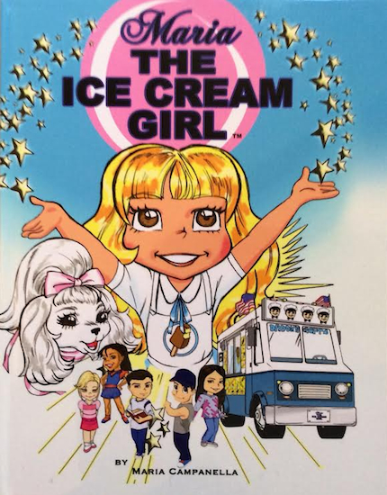 The cover of Maria Campanella’s book features a drawing of her and her ice cream truck. Image courtesy Maria Campanella