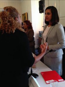Assemblymember Nicole Malliotakis (right) chats with a student at the Center on American Women and Politics at Rutgers University. Photo courtesy Malliotakis’s office