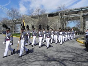 West Point cadets marched into Fort Hamilton for a ceremony in April. The fort has become a focal point of controversy over the fact that one of its streets is named for Robert E. Lee. Eagle file photo by Paula Katinas