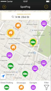 SpotPog — a new app that allows drivers to find free and paid spots — launched in Brooklyn on Monday with the support of elected officials and local organizations. Image courtesy of SpotPog