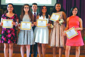 Members of St. Patrick Catholic Academy’s Class of 2015 were honored at a graduation mass and brunch prior to their commencement ceremony. Dozens of awards and certificates were presented to the graduates for their various extracurricular activities. Pictured (left to right) are Izabella Hamboussi, Helen El-Achkar, Brian Polito, Kimberly Cabrera, Chloe Fequiere and Lauren Herman, who received recognition for their participation in the Oratorical Club.