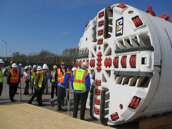 A tunnel boring machine (shown) has completed the excavation of a new, $250 million water tunnel connecting Brooklyn to Staten Island. The new, deeper tunnel — called a siphon — will convey drinking water under New York Harbor from Brooklyn to Staten Island. Photo courtesy of The New York City Department of Environmental Protection