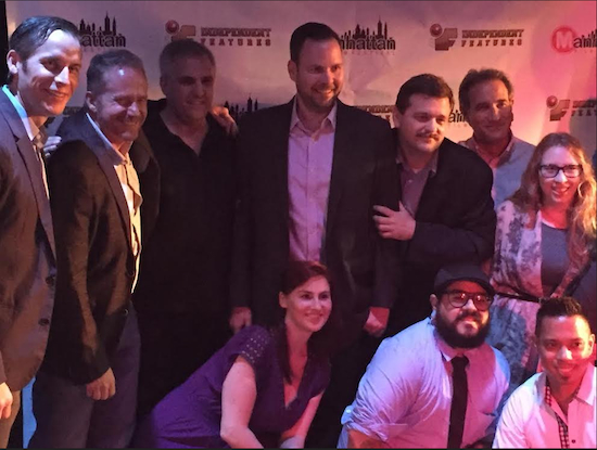 Writer-director Jason Cusato (standing third from right) and members of the cast and crew of “A Box Came to Brooklyn” celebrate the award. Photo courtesy of Jason Cusato