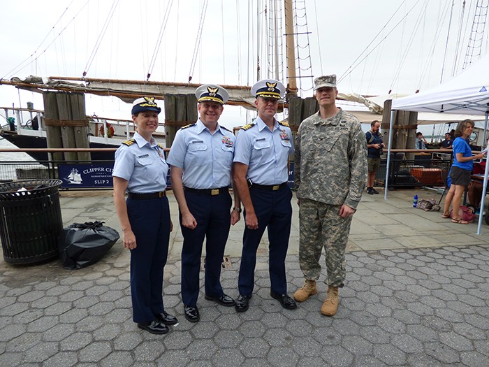 From left: U.S. Coast Guard Commander Laura Moose; U.S. Coast Guard Commander Ellis Moose; U.S. Coast Guard Captain Tom Morkan, Deputy Sector Commander of the Port of New York and Col. David Caldwell, U.S. Army Corps of Engineers. Photo by Mary Frost