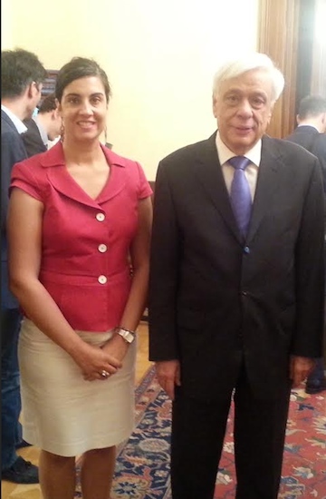 Assemblymember Nicole Malliotakis, pictured with Greek President Prokopis Pavlopoulos in Athens, says she discussed the Greek debt crisis with officials in that country. Photo courtesy Malliotakis’s office