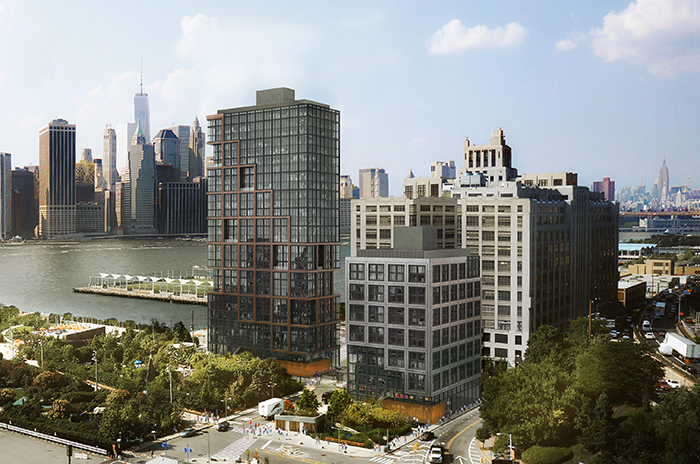 A hearing on the controversial Pier 6 project, which would bring two residential towers to Pier 6 in Brooklyn Bridge Park, takes place on Thursday.  Rendering courtesy of ODA-RAL Development Services/Oliver's Realty Group