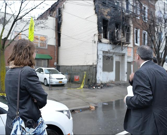 In 2014, Councilmember Mark Treyger led Amy Peterson, director of the Mayor’s Office of Housing recovery, on a tour of Sandy-damaged areas of Coney Island. Photo courtesy of Treyger’s Office