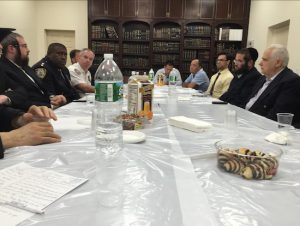 Elected officials, religious leaders and police brass meet to discuss recent shocking anti-Semitic crimes in South Williamsburg. Photo courtesy Assemblymember Lentol’s office