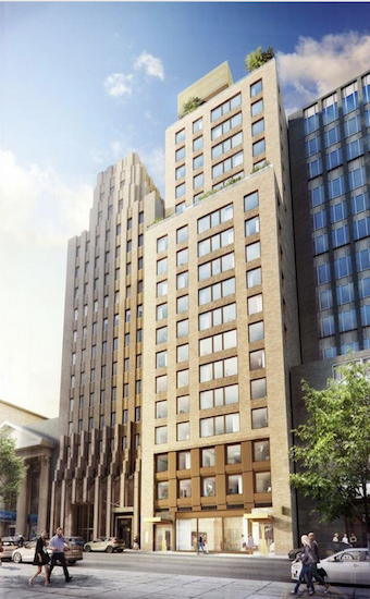 The spying flying machine that buzzed over busy Montague Street on Aug. 13 was gathering images to help prepare design drawings for an apartment tower (center) planned for 189 Montague St., the project's developer says. Marvel Architects' rendering by Kilograph