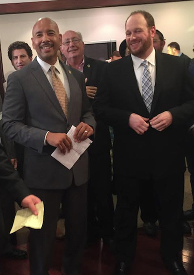 Councilmember David Greenfield (right) and Bronx Borough President Ruben Diaz Jr. (left) organized the networking event. Photo courtesy of Greenfield’s office