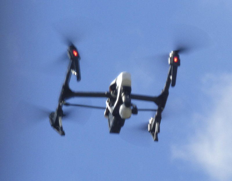This drone was peering into hi-rise windows in Brooklyn Heights Thursday afternoon. Photos by Mary Frost