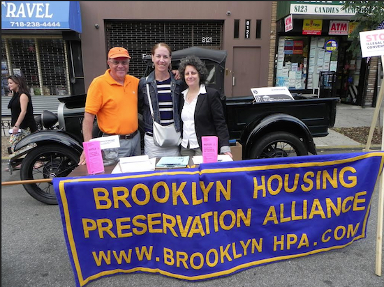 Bob Cassara, Jeanine Bardo (center) and Fran Vella-Marrone, the leaders of the Brooklyn Housing Preservation Alliance, are fighting to keep the epidemic of illegal home conversions from spreading. Eagle photo by Paula Katinas