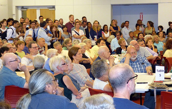 A serious crowd at the Cobble Hill meeting. Photos by Mary Frost