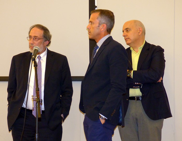 (From left) Fortis executives Akiva Kobra and Terrance Story, and FXFOWLE architect Dan Kaplan.