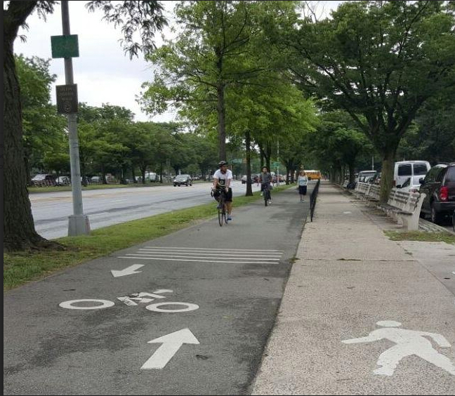 The bike and pedestrian paths on Ocean Parkway are clearly delineated. Photo courtesy Assemblymember Dov Hikind’s office