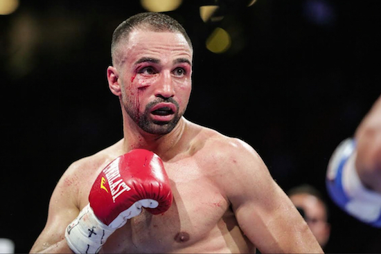 Bloodied and battered, former two-time world champion and Bensonhurst native Paulie Malignaggi proved no match for unbeaten Danny Garcia Saturday night at the Barclays Center in what was likely his last fight as a professional. Photo courtesy of Lucas Noonan/Premier Boxing Champions