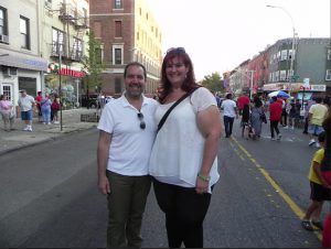 Carlo Scissura, president and CEO of the Brooklyn Chamber of Commerce, said he hopes Summer Stroll organizers can advise other business groups. He is pictured with Sara Steinweiss, events coordinator for the Federation of Italian-American Organizations of Brooklyn. Eagle photos by Paula Katinas