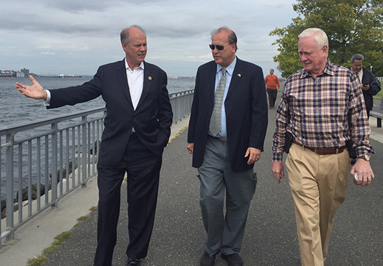 U.S. Rep. Dan Donovan (left) and state Sen. Marty Golden (right) speak with an Army Corps of Engineers representative.