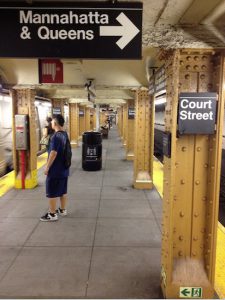 Brooklyn bard Walt Whitman would feel right at home on the R train platform beneath Brooklyn Heights — “Mannahatta” is the name he used for Manhattan in his poetry. Eagle photo by Lore Croghan
