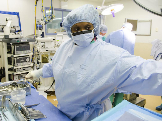 Nahama Narcisse, a resident of Canarsie, is one of more than 50 certified surgical technologists who work at New York Methodist Hospital. The Hospital will celebrate its surgical technologists during National Surgical Technologists Week. Photos courtesy of NYM