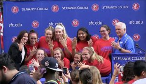 This past Tuesday, St. Francis College presented championship rings to the women’s basketball team, which made the NCAA tournament for the first time in college history after winning the NEC Tournament. Photo courtesy of St. Francis College