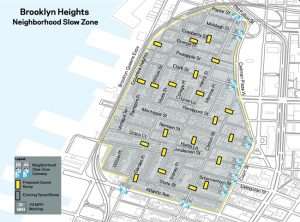 DOT has begun to install speed humps, signs and markings in Brooklyn Heights. Map courtesy of DOT