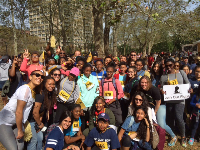 Eighth-graders from Achievement First Bushwick Middle School were among the thousands who walked for St. Jude Children’s Research Hospital on Saturday.  Photo by Erika Petersen