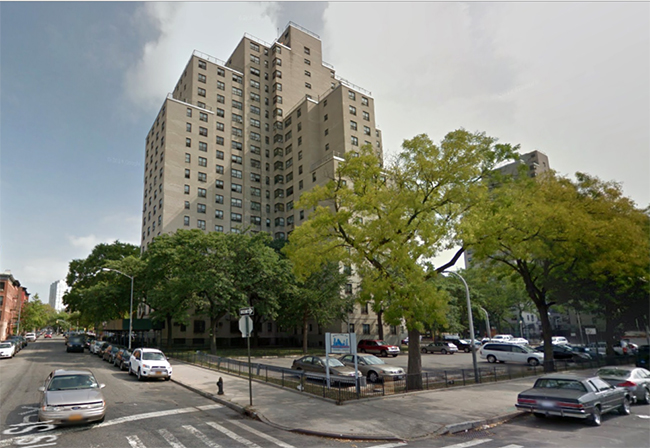 NYCHA hopes to lease land in parking lots at Wyckoff Gardens housing project in Boerum Hill to a developer. Photo data copyright Google Maps