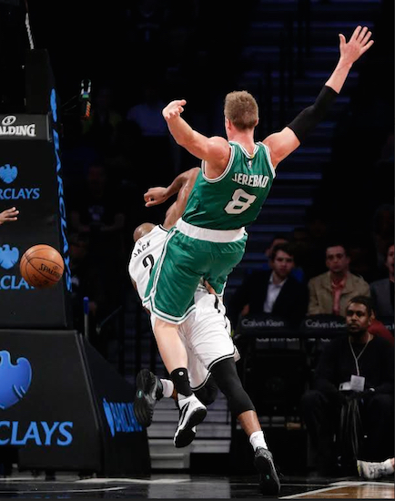 Jarrett Jack drove his shoulder into Boston’s Jonas Jerebko during Wednesday night’s preseason loss to the Celtics at Downtown’s Barclays Center, throwing his availability for the Brooklyn Nets’ season opener into serious jeopardy. AP photo