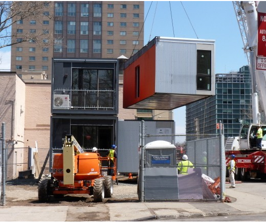 Modular units were stacked by crane. Photos by Mary Frost