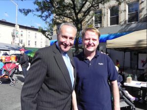 U.S. Senator Charles Schumer enjoyed meeting people at the festival. He is pictured with Kevin Peter Carroll, Democratic leader of the 64th Assembly District. Eagle photos by Paula Katinas