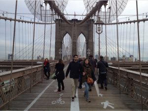 The Brooklyn Bridge is humming with pedestrians Wednesday. Come see what previous visitors have left behind as mementos. Eagle photos by Lore Croghan