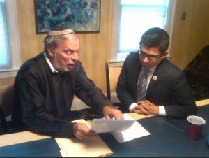 Assemblymember Dov Hikind (left) and Councilmember Carlos Menchaca met at Hikind’s house to discuss the controversy. Photo courtesy of Hikind’s office