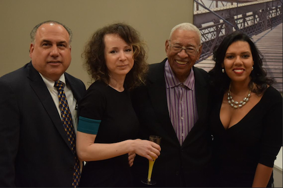 From left: Keith Wachtel, Victoria Zavelina, Hon. William C. Thompson and Denise Felipe-Adams at the opening of Stuyvesant Heights Realty on Halsey Street in Bedford-Stuyvesant, where the judge was honored by the new owners. Eagle photos by Rob Abruzzese.