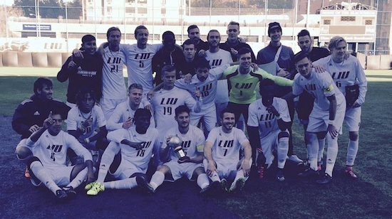 After knocking off neighborhood rival SFC Brooklyn, 1-0, last Sunday, the LIU-Brooklyn men’s soccer team earned the right to host this weekend’s NEC Tournament at LIU Field. Photo courtesy of LIU-Brooklyn Athletics
