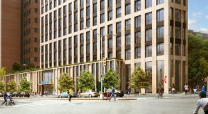 Hudson Companies plans to build a 36-story residential tower on the current Brooklyn Heights Library site at 280 Cadman Plaza West. Rendering courtesy of Marvel Architects