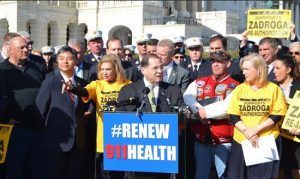 U.S. Rep. Jerrold Nadler (at podium) says the country must not forget those who worked at the World Trade Center site and suffered devastating illnesses. Photo courtesy of Nadler’s office