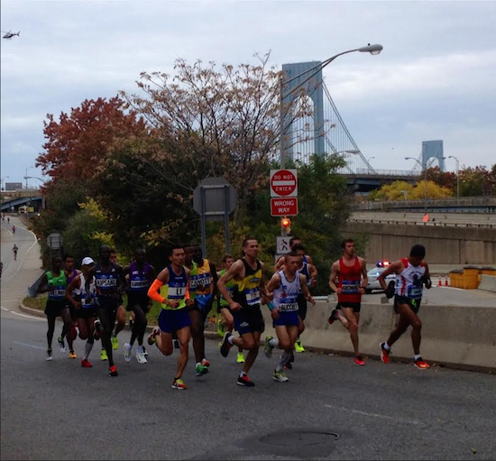 Brooklyn here we come! Runners in the first wave of the New York City Marathon set foot on Brooklyn turf in Dyker Heights Sunday morning, with the Verrazano-Narrows Bridge in the backdrop. Eagle photos by Lore Croghan