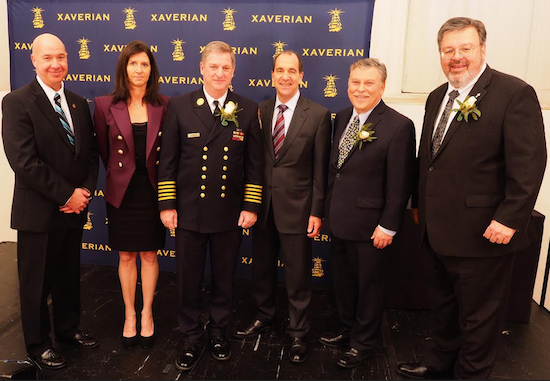 Fall 2015 Spirit of Xaverian Honorees with President Alesi '78 (left) and Principal Dcn. Kevin McCormack (right). From left: Lisa Gilligan, James E. Leonard, Joseph M. Corrado and Michael J. Mennella. Photo courtesy of Xaverian