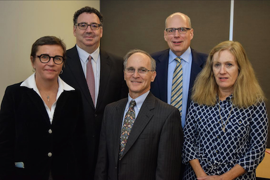 The Brooklyn Bar Association gave tax tips at St. Joseph’s College on Monday. Pictured from left: Jill Rehmann, dean of the Brooklyn campus of St. Joseph's College; Mark Gottlieb; Dewey Golkin; John E. Johnson and Peg Horan. Eagle photo by Rob Abruzzese