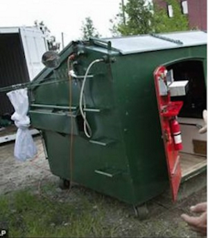 This screen shot shows the image included in the Craigslist ad for a dumpster that can be rented as a housing space in Williamsburg.