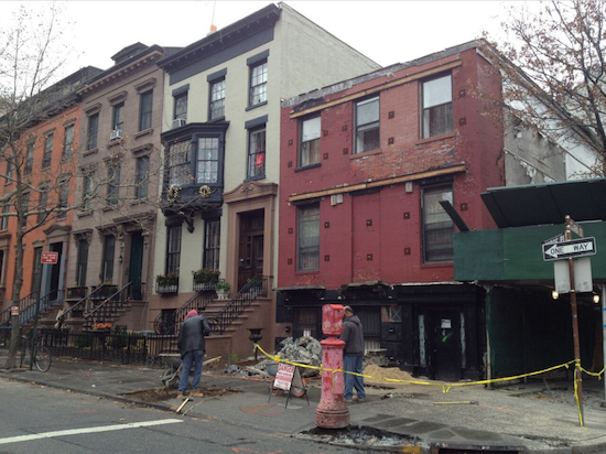 Alright, Alright, Alright as Matthew McConaughey would say; preliminary work is getting underway on the long-awaited restoration of 100 Clark St. in Brooklyn Heights.  Eagle photos by Lore Croghan