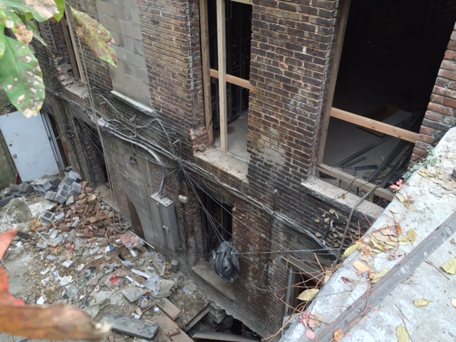 This photo shows some of the illegal demolition at the rear of 43 Columbia Pl. in Brooklyn Heights, one of 20 former LICH properties. Neighbors are upset that the new owner, who shares an address with the former owner, continues to do work despite numerous violations. Photo courtesy of a community member