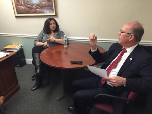 U.S. Rep. Dan Donovan and insurance company owner Nicole Silvestri discuss the effects of the Affordable Care Act on businesses. Photo courtesy of U.S. Rep. Donovan’s office