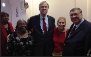 New York State Republican Party Chairman Ed Cox (center) has holiday wishes for local GOP district leaders Mary John (left) and Francenia Hall, as well as Brooklyn GOP Chairman Arnaldo Ferraro and his wife Jean Ferraro. Photo courtesy of Lucretia Regina-Potter