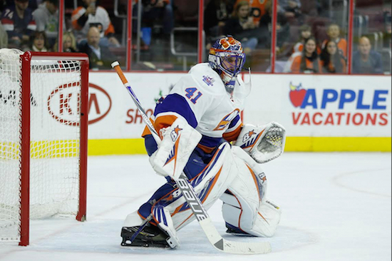 Jaroslav Halak made 43 saves and three more during the shootout Tuesday as the Islanders beat the Flyers, 4-3, to extend their season-high points streak to eight games. AP Photo