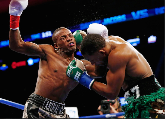 Daniel Jacobs battered fellow Brooklyn boxer Peter Quillin against the ropes during an opening-round barrage that launched the Brownsville native into the stratosphere of the world’s top middleweights Saturday night at Barclays Center. AP photo