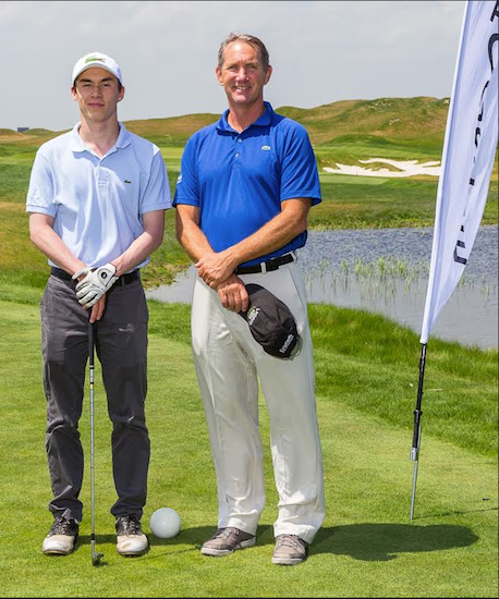 Kevin McGloin with CityParks Junior Golf Center Coach Gregg Galoucher at CPF's Annual Golf Tournament, May 2015. Photo by Sylvester Zawadzki
